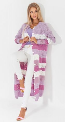 Openwork cardigan with striped pockets