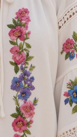Women's linen embroidered blouse with traditional cross-stitch embroidery Bloom of Life  - Image 5
