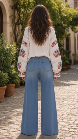 Women's linen embroidered blouse with traditional cross-stitch embroidery Bloom of Life 