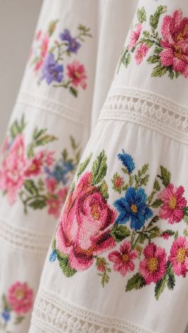 Women's linen embroidered blouse with traditional cross-stitch embroidery Bloom of Life 