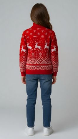 Kids and Teen Sweater with Deer in Red for Girl: Festive Christmas Design