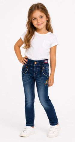 Mi Dream elasticated girls’ jeans with bunny embroidery — blue children’s jeans