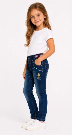 Mi Dream elasticated girls’ jeans with bunny embroidery — blue children’s jeans