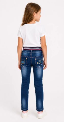 Mi Dream elasticated girls’ jeans with bunny embroidery — blue children’s jeans