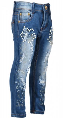 Стильные джинсы для девочек с  жемчужинами .
