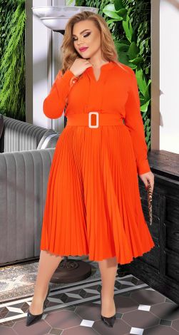 Plus Size Orange Pleated Dress