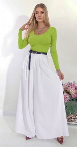 Lime Green Fitted Long Sleeve T-Shirt with a Deep Crew Neck