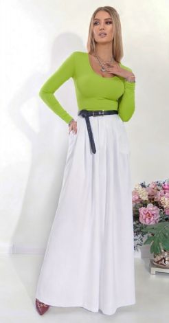 Lime Green Fitted Long Sleeve T-Shirt with a Deep Crew Neck