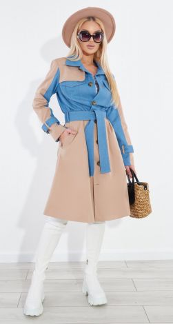 Однобортний тренч з джинсовою обробкою