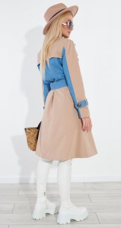 Однобортний тренч з джинсовою обробкою