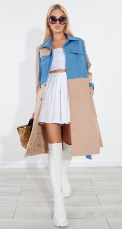 Однобортний тренч з джинсовою обробкою