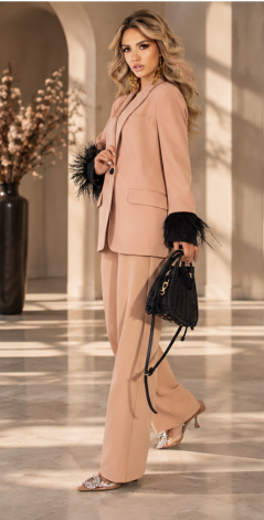 A classic suit with feathers