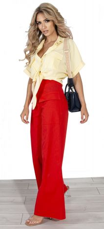Flared linen trousers with large pockets