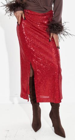 Стильная юбка из пайетки с разрезом