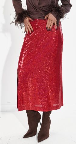 Стильная юбка из пайетки с разрезом